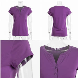 Nueva llegada, camisetas de manga corta con botones de tela de algodón suave con logotipo personalizado para mujer, precio al por mayor, camiseta para mujer - Product Image 6