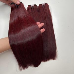 CDYHAIRVN Custom Burgundy Raw Human <b>Hair</b> <b>Extensions</b> <b>Color</b> Ring Natural Straight Double Drawn One Donor Hand Tied Weft Luxury - Product Image 1