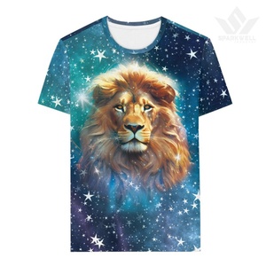 <b>Men's</b> Black Lion Graphic T-Shirt Short Sleeve O-Neck Regular Fit Casual Knitted Polyester Photo Print Tee - Product Image 5