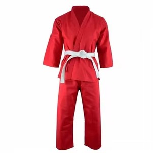 Karate Uniform 100% Cotton Adult Unisex Durable Regular Fit Plain Dyed In-Stock White <b>Red</b> Black <b>Belt</b> - Product Image 1
