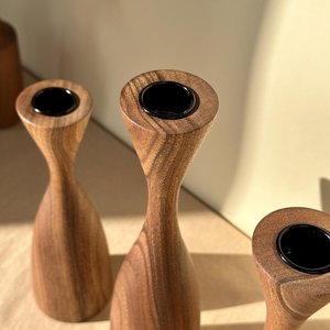Wooden Candlestick Holder Set Natural Finish Home Decoration Nordic Style Teardrop Shape Three Piece Set - Product Image 2