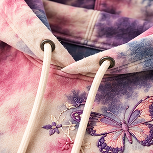 Sweat-shirts à capuche surdimensionnés brodés papillon tie-dye, pulls décontractés d'automne pour femmes, sweats à capuche tie-dye personnalisés 100% coton - Product Image 4
