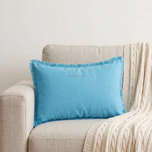 12 × 20 Inch Sky <b>Blue</b> Modern Cotton Cushion Cover Self Fringe Designer <b>Throw</b> Pillow Organic Modern Decor - Product Image 1
