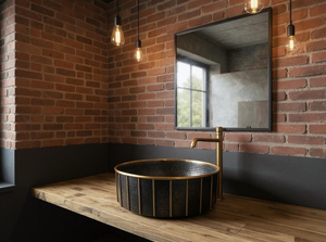 Lavabo de latón hecho a mano, negro y dorado, martillado, para baño, decorativo, de lujo, estilo antiguo, accesorio para baño. - Product Image 3