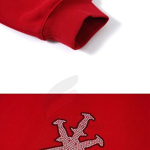 Sudadera con capucha roja para hombre, con cremallera, de forro polar, diseño de pedrería, corte regular, estilo urbano, tejida, transpirable, informal, para invierno - Product Image 5