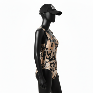 Traje de Baño Deportivo de Una Pieza para Mujer, Alta Elasticidad, Poliéster y Spandex, Estampado Neutral, Paneles Laterales con Tirantes, Logotipo, para Baño - Product Image 3