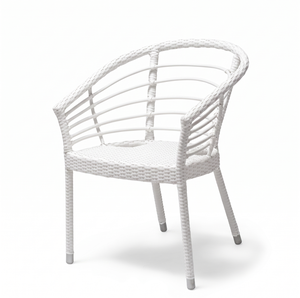 Silla de Comedor de Mimbre Sintético PE Blanco para Exteriores, Silla Moderna de Ratán para Patio, Muebles de Jardín, Silla Tipo Tubo para Cafetería o Bistro - Product Image 4