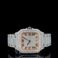 Luxuriöse Seiko Iced Two-Tone Zifferblatt Quarz-Modeuhr für Herren Vollbesetzt mit Moissanit Hip-Hop Edelstahl Gangreserve-Armband