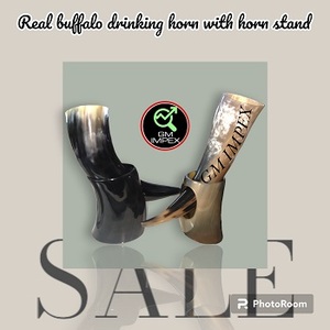 Polished Nautical Animal Eco-Friendly Buffalo <b>Drinking</b> <b>Horn</b> with Stand Best Quality From India - Product Image 5