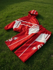Ensemble de survêtement unisexe imperméable coupe-vent à capuche, personnalisé, 2 pièces, vêtements de sport d'hiver, veste et pantalon en nylon léger - Product Image 1