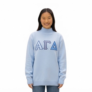 Women's Oversized <b>Turtleneck</b> <b>Sweater</b> Gray Embroidered Greek Letter Design Winter Knitted Long Sleeve Anti-Pilling - Product Image 3