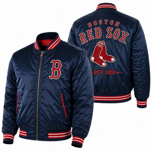 Custom Varsity Bomber <b>Jacket</b> Embroidered Chest Back <b>Patch</b> Smooth Nylon Satin Shell For Sports Club Uniform Catalog Listing Maker - Product Image 2