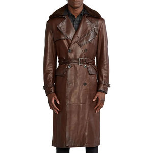 Comfortable Lightweight <b>Leather</b> Duster <b>Coat</b> <b>Men's</b> <b>Long</b> Winter Outerwear With Classic Collar Button Closure And Comfortable Fit - Product Image 1