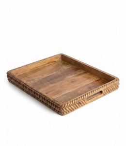 Elegante Bandeja de Servir Rectangular de Madera de Mango Hecha a Mano, Bandeja Decorativa para Mesa de Centro Otomana, Bandeja de Desayuno para la Cama - Product Image 1