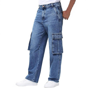 Custom Wholesale <b>Mens</b> Heavy Weight 100 Cotton Straight Denim Jeans Vintage Loose Baggy Fit Streetwear Cargo Workwear Pants - Product Image 4