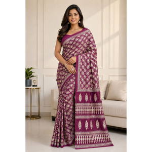 Premium Handmade Ajrakh Block Print <b>Saree</b> for Women Traditional Ethnic Wear - Product Image 1