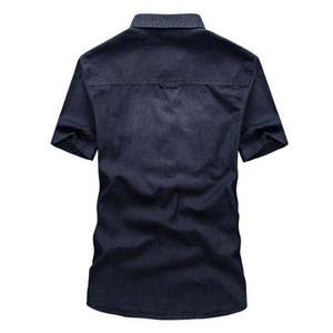 <b>Jean</b> Shirt Factory Wholesale Short Sleeve Cotton Casual Button <b>Up</b> Gym Summer Breathable Denim Shirts For Men's OEM Apparel Sale - Product Image 3