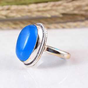 SHYAM JEWELRS Handmade Oval Blue Chalcedony <b>Statement</b> <b>Ring</b> 925 Sterling Silver Bezel Set Natural Gemstone Boho Jewelry Unisex - Product Image 2