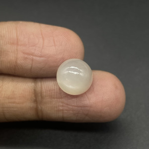 Round Natural <b>White</b> Moonstone Cabochon Gemstone with Iridescence 10.4x6mm 4.50 Carat for Wire <b>Wrap</b> and Pendant Jewelry - Product Image 1