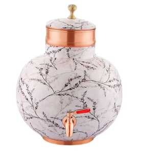Premium 5L Globe Style Printed Copper Water Dispenser White Blossom Ayurvedic Pure Metal <b>Storage</b> Tank for Healthy <b>Drinking</b> - Product Image 1