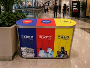 Three Compartment Recycling <b>Bin</b> Metal Indoor Waste Sorting <b>Storage</b> Bucket for Paper Plastic Cans Modern Design - Product Image 1