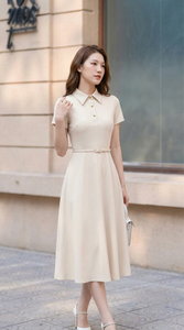 Vestido Midi Elegante de Alta Calidad con Detalle de Botones, Manga Corta, Informal, para Mujer, Tejido Transpirable - Product Image 5