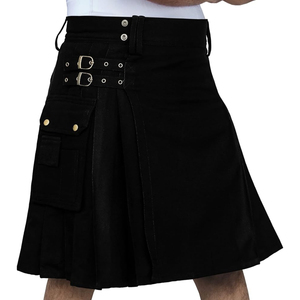 Handmade Cotton Jeans Fabric Utility Kilt For Men With Belt <b>Loops</b> Functional Pockets And Reinforced Stitch Lines - Product Image 3
