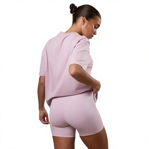 Camiseta de Manga Corta con Capucha para Mujer, Color Rosa Claro, Talla Grande, Corte Holgado, Estampada, Transpirable, de Felpa, Color Sólido, para Todas las Temporadas - Product Image 3