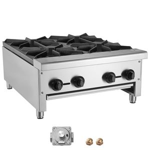 Fornello a Gas Commerciale in Acciaio Inox a 4 Fuochi, Piano Cottura da Banco, Attrezzatura da Cucina Professionale per Gas Propano e Gas Naturale - Product Image 1