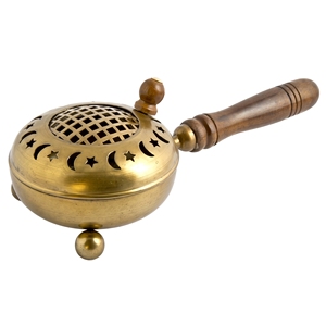 Brûleur d'encens Bakhoor en métal noir avec poignée en bois, couvercle triple lune pentacle, support pour cône de charbon et résine, pour rituels d'autel païen - Product Image 3