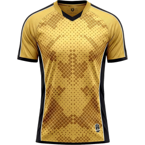 Maillot de football unisexe col en V noir et or à manches courtes, imprimé géométrique, en polyester anti-humidité, coupe classique, toutes saisons - Product Image 1