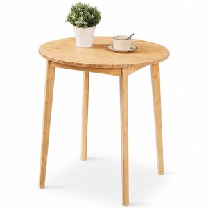 Table à manger ronde en bambou de 27,5 pouces pour 2 personnes, table de cuisine pour petit espace avec finition naturelle, montage facile - Product Image 1