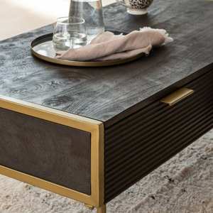 Mesa de centro Vandana Elara Merino en madera de mango y metal dorado - Product Image 3