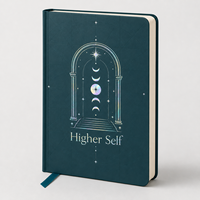 Carnet spirituel LABON personnalisé pour la réflexion intérieure, couverture rigide vert-vertérament, motif phases de lune avec feuille métallisée irisée, pour journalisation intutive