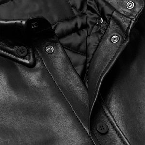 Men <b>Leather</b> Shirt <b>Jacket</b> Stand Collar Front Pocket Casual Solid Color <b>Long</b> Sleeve Waterproof Winter Wear - Product Image 5