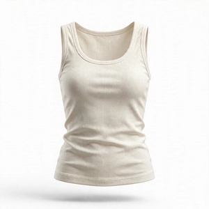 Débardeur côtelé pour femme, col rond, sans manches, couleur unie beige, décontracté, basique, de BD - Product Image 4