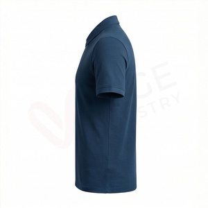 Men's <b>Navy</b> Blue Short Sleeve <b>Polo</b> <b>Shirt</b> Zipper Front Casual Knitted Solid Design Regular Fit - Product Image 3