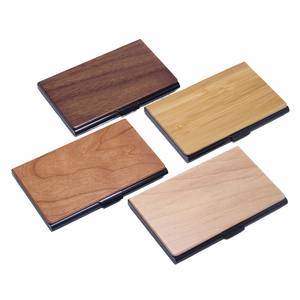 Porte-cartes de visite en bois de noyer noir, porte-cartes de visite poli, portefeuille avec acier inoxydable, accessoire d'affaires élégant - Product Image 4