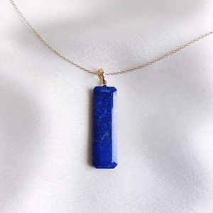 Pendentif en or 14 carats avec pierre précieuse en lapis-lazuli naturel, coupe octogonale rectangulaire, 10 mm x 35 mm, bijoux en or fin pour femmes, vente en gros - Product Image 5