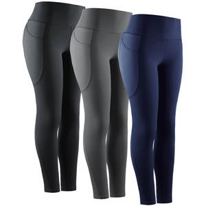 High Waist Yoga <b>Leggings</b> Full Length Solid Color With <b>Pockets</b> Four-Way Stretch Seamless Design For Women - Product Image 1