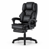 Chaise de bureau exécutive moderne noire à dossier haut, siège rembourré, repose-pieds escamotable, en cuir PVC, pivotante, pour bureaux privés et salles de jeux