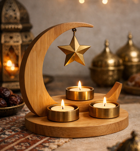 Support de bougie en verre en forme de croissant de lune doré pour la décoration de la maison pour le Ramadan et l'Aïd, idéal pour les bougies chauffe-plat. - Product Image 3