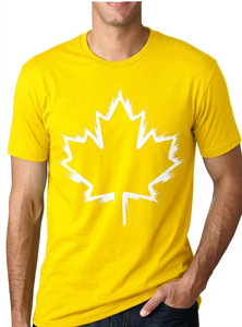 T-shirt à manches courtes bleu pour homme avec imprimé feuille d'érable blanche, coupe classique, col rond, jersey décontracté en coton - Product Image 2