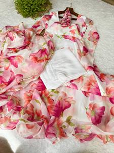 Ensemble de robes en organza de soie Royal Bloom, imprimé numérique, robe à manches longues, robe de créateur, robe de soirée florale élégante, travail manuel - Product Image 4