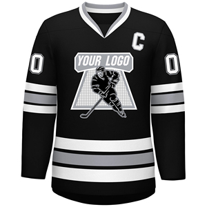 Camiseta de Hockey sobre Hielo Personalizada, Unisex, Negra con Rayas Blancas, Manga Corta, Impresión Sublimada, Malla Transpirable de Poliéster, para Invierno - Product Image 3