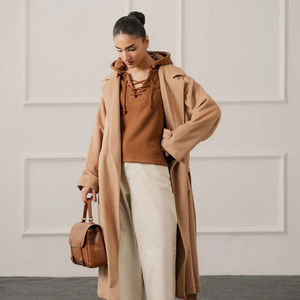 Manteau en coton à capuche pour femme, coupe régulière, couleur unie, coupe oversize, coupe-vent, manches longues, pour l'automne, avec poches, sans doublure, anti-boulochage - Product Image 3