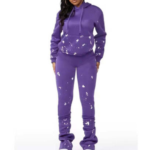 Ensemble de survêtement imprimé pour femme, 2 pièces, style streetwear décontracté, ensemble sweat à capuche et jogging, logo personnalisé, sweat-shirt imprimé pour femme - Product Image 1