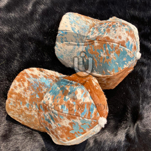 Gorra de cuero de vaca con pelo, estilo vintage, con efecto lavado ácido y salpicaduras metálicas, color marrón natural, novedad 2026 - Product Image 5