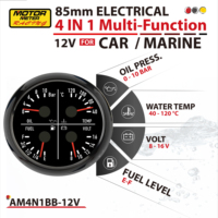 Nuovo Indicatore Multifunzione da Corsa 80mm 4IN1: Pressione Olio 0-10 Bar, Temperatura Acqua, Livello Carburante, Voltmetro con LED a 7 Colori, Lancetta Rossa, Nero, 12V CE