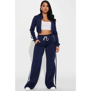 Conjunto Deportivo de Punto Verde para Mujer, Cintura Alta, Manga Larga, Estilo Casual, Corte Holgado, Color Sólido con Franja Lateral - Product Image 5